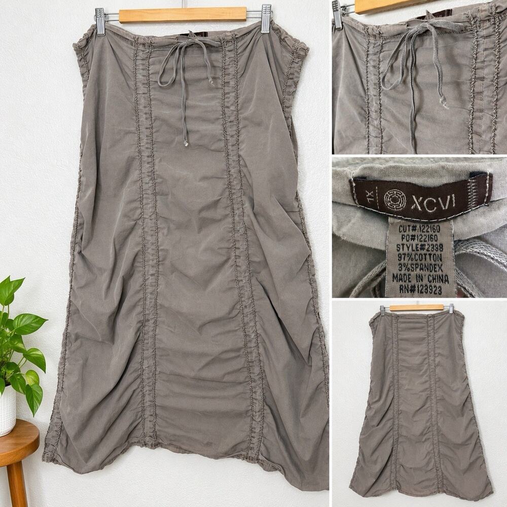 Wearables By XCVI Size XL Gored Peasant Skirt Gray Ruched Midi Skirt